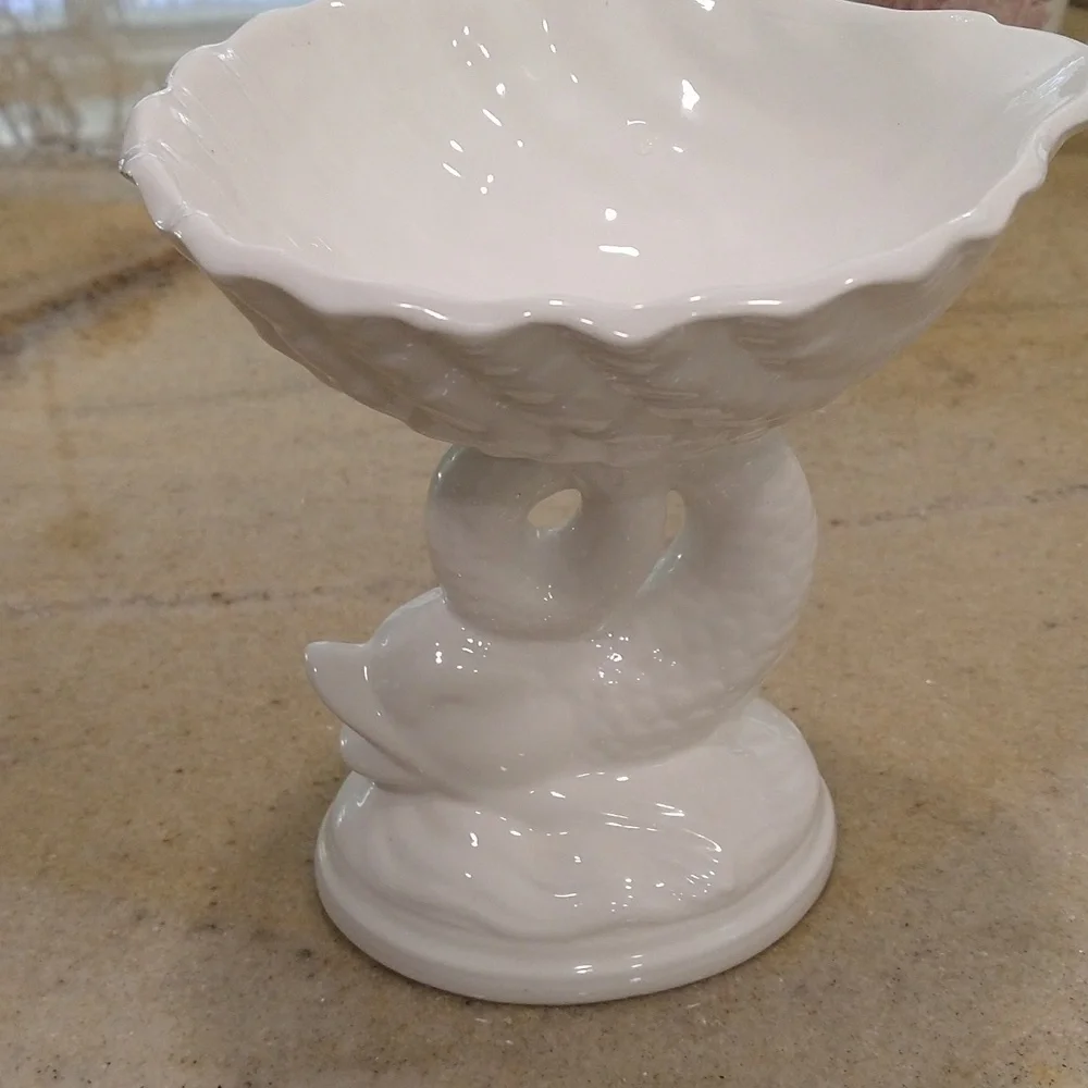 vintage Italian creamware ironstone White majolica dolphin dish Palm Beach